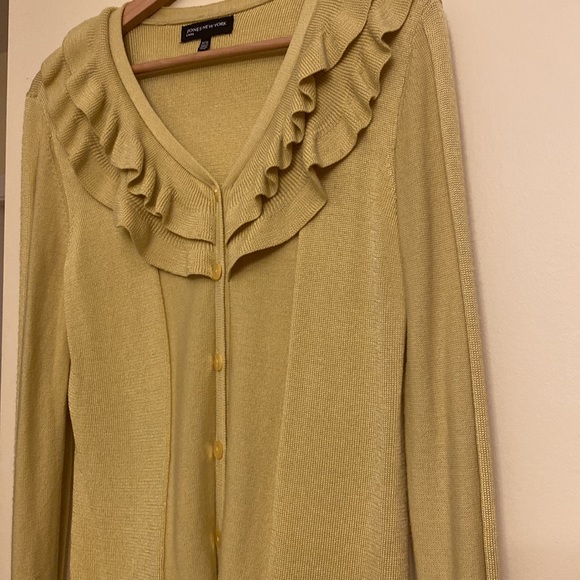 Jones New York yellow greenish front open sweater - Picture 3 of 12